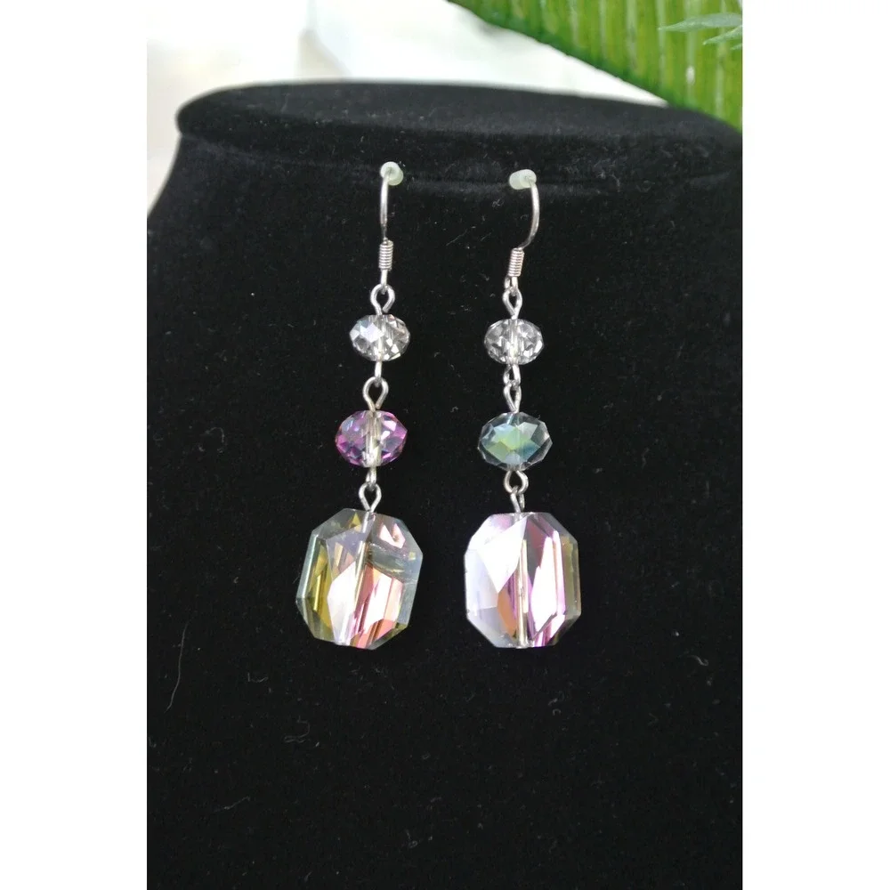 Ann Taylor Iridescent Crystal Aurora Borealis Tiered Drop Earrings OS